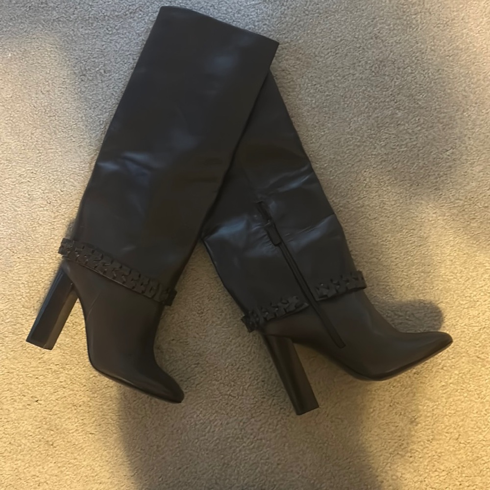 Tory Burch Sarava Brown Leather Knee High Boots